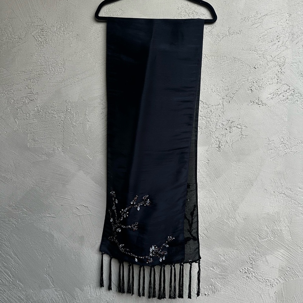 Black Scarf - Hand Made - Beaded